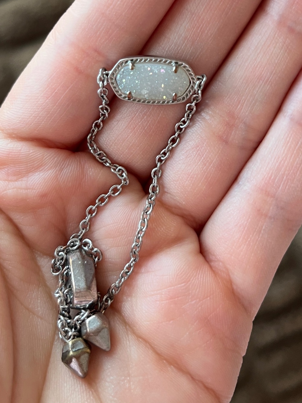Kendra Scott Elisa Silver Adjustable Chain Bracelet in Iridescent Drusy